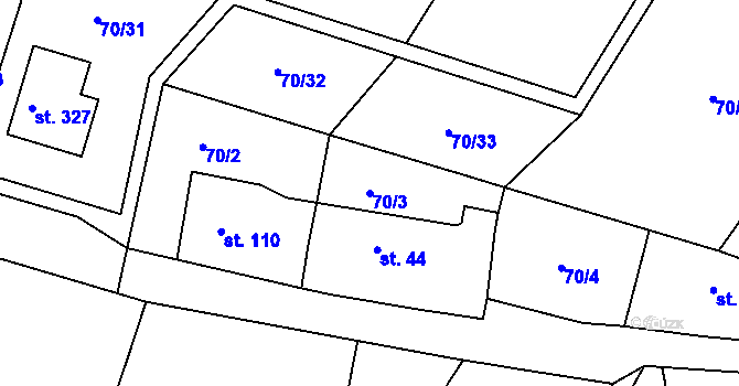 Parcela st. 70/3 v KÚ Niměřice, Katastrální mapa