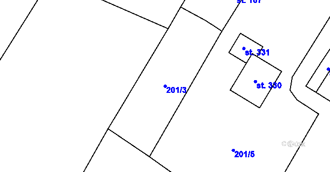 Parcela st. 201/3 v KÚ Niměřice, Katastrální mapa
