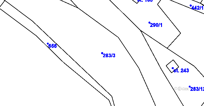 Parcela st. 283/3 v KÚ Niměřice, Katastrální mapa