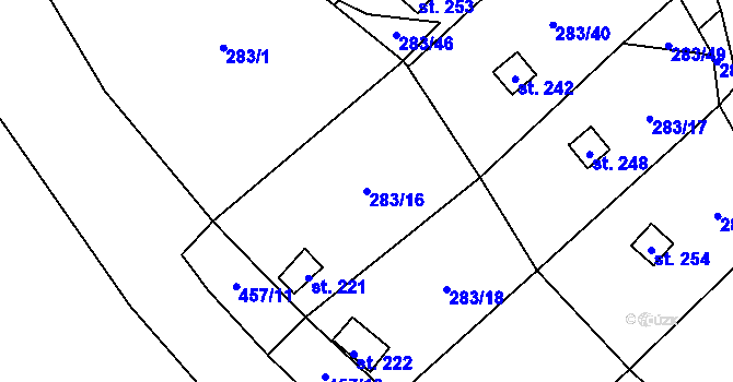 Parcela st. 283/16 v KÚ Niměřice, Katastrální mapa