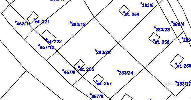 Parcela st. 283/22 v KÚ Niměřice, Katastrální mapa