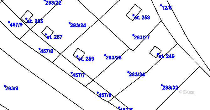 Parcela st. 283/28 v KÚ Niměřice, Katastrální mapa