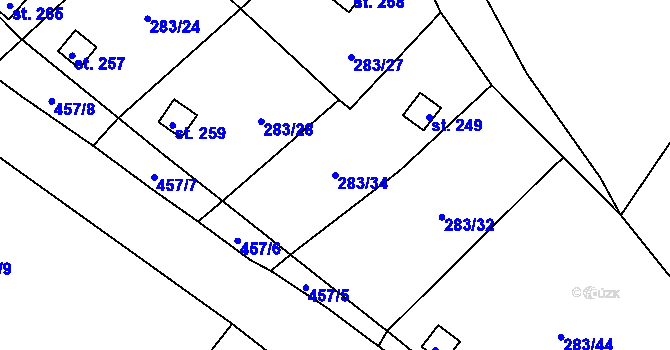 Parcela st. 283/34 v KÚ Niměřice, Katastrální mapa
