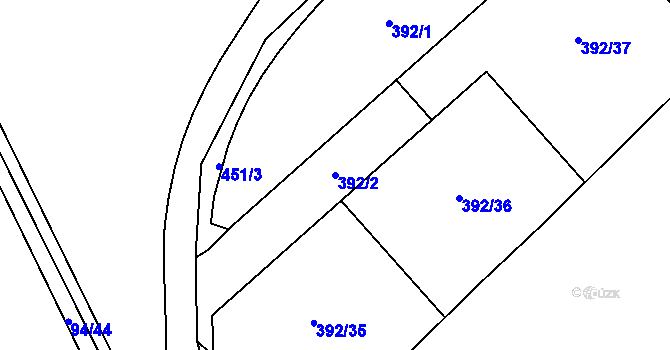 Parcela st. 392/2 v KÚ Niměřice, Katastrální mapa