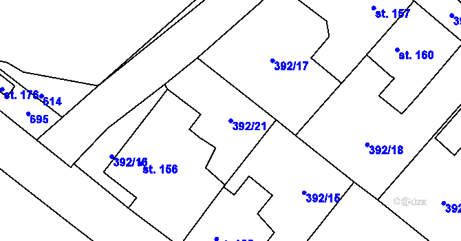 Parcela st. 392/21 v KÚ Niměřice, Katastrální mapa
