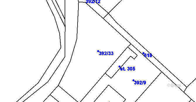 Parcela st. 392/33 v KÚ Niměřice, Katastrální mapa
