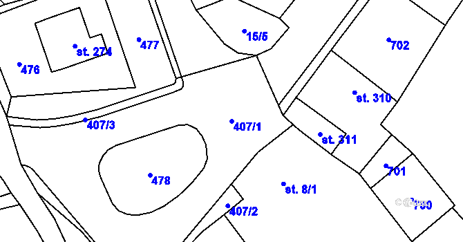 Parcela st. 407/1 v KÚ Niměřice, Katastrální mapa