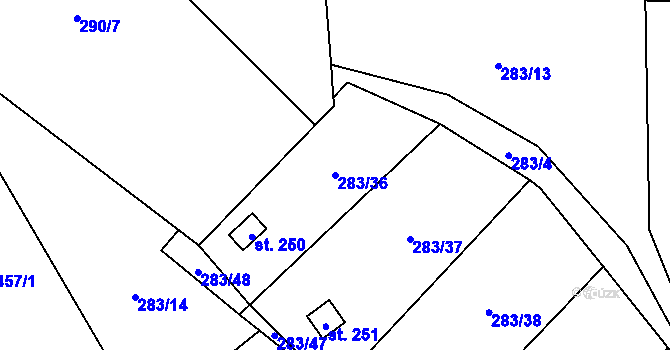 Parcela st. 283/36 v KÚ Niměřice, Katastrální mapa