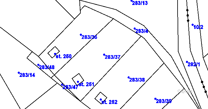 Parcela st. 283/37 v KÚ Niměřice, Katastrální mapa