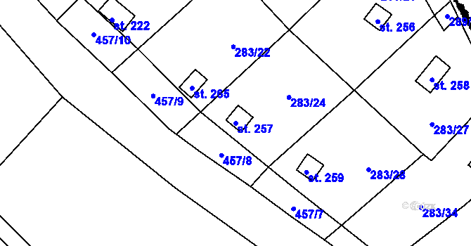 Parcela st. 257 v KÚ Niměřice, Katastrální mapa