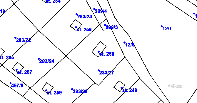 Parcela st. 258 v KÚ Niměřice, Katastrální mapa