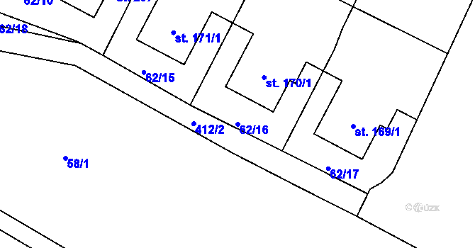 Parcela st. 62/16 v KÚ Niměřice, Katastrální mapa