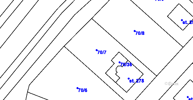 Parcela st. 70/7 v KÚ Niměřice, Katastrální mapa