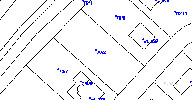 Parcela st. 70/8 v KÚ Niměřice, Katastrální mapa