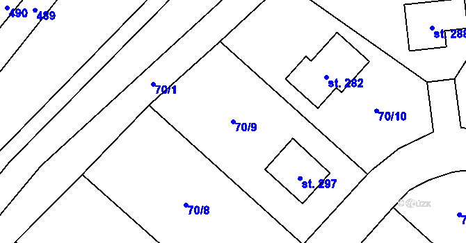 Parcela st. 70/9 v KÚ Niměřice, Katastrální mapa