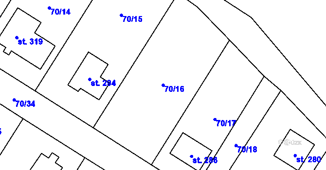 Parcela st. 70/16 v KÚ Niměřice, Katastrální mapa