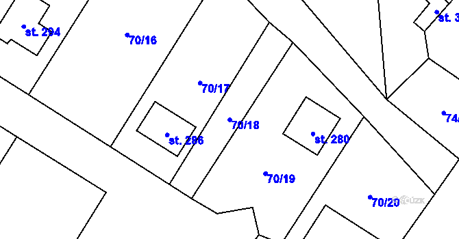 Parcela st. 70/18 v KÚ Niměřice, Katastrální mapa