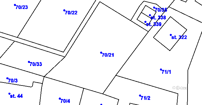Parcela st. 70/21 v KÚ Niměřice, Katastrální mapa