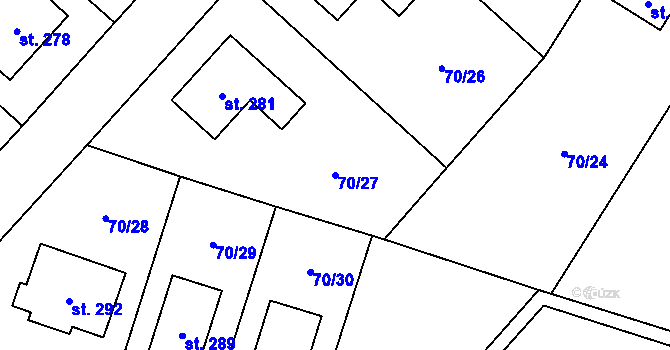 Parcela st. 70/27 v KÚ Niměřice, Katastrální mapa