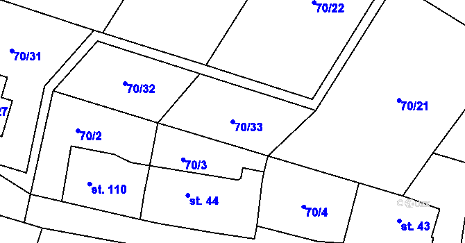 Parcela st. 70/33 v KÚ Niměřice, Katastrální mapa