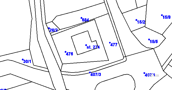 Parcela st. 274 v KÚ Niměřice, Katastrální mapa