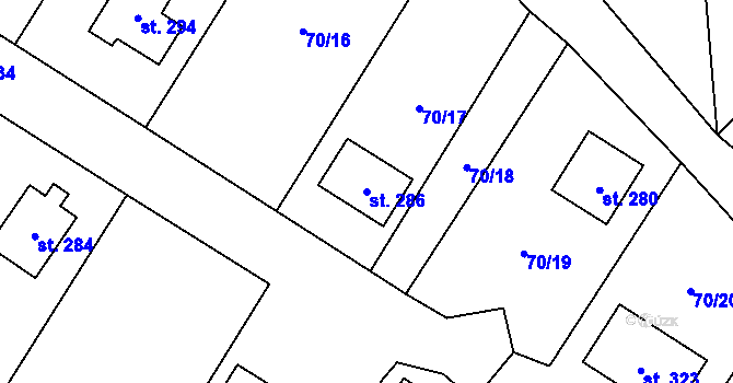 Parcela st. 286 v KÚ Niměřice, Katastrální mapa