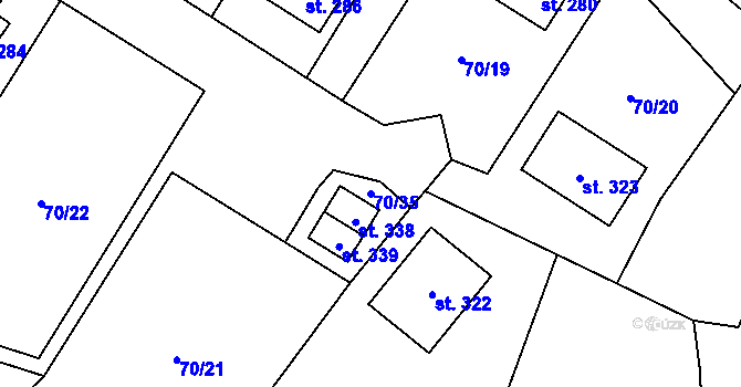 Parcela st. 70/35 v KÚ Niměřice, Katastrální mapa