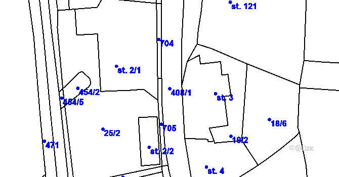 Parcela st. 408/1 v KÚ Niměřice, Katastrální mapa