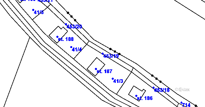 Parcela st. 453/19 v KÚ Niměřice, Katastrální mapa