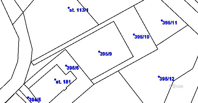 Parcela st. 395/9 v KÚ Niměřice, Katastrální mapa