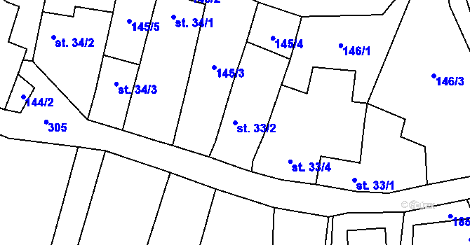 Parcela st. 33/2 v KÚ Nimpšov, Katastrální mapa