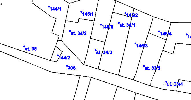 Parcela st. 34/3 v KÚ Nimpšov, Katastrální mapa
