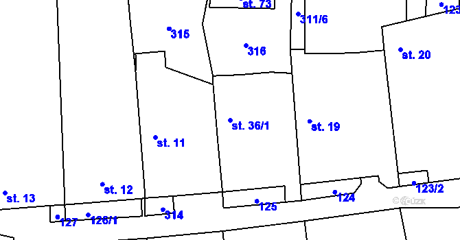 Parcela st. 36/1 v KÚ Nimpšov, Katastrální mapa