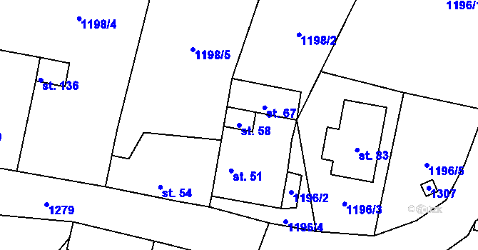 Parcela st. 58 v KÚ Černětice, Katastrální mapa