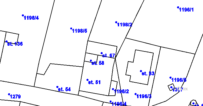 Parcela st. 67 v KÚ Černětice, Katastrální mapa