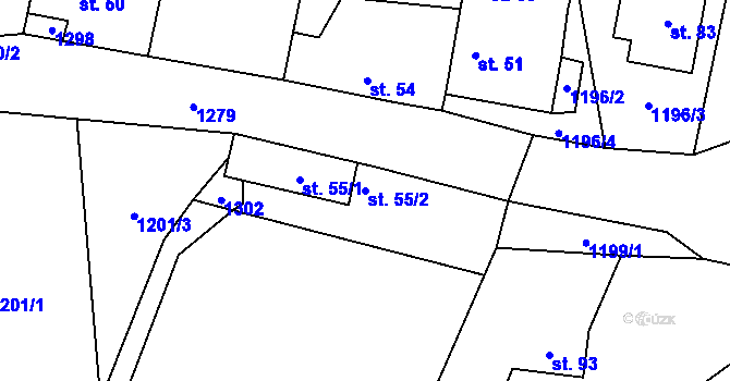 Parcela st. 55/2 v KÚ Černětice, Katastrální mapa
