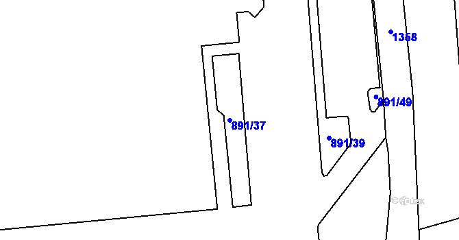 Parcela st. 891/37 v KÚ Nišovice, Katastrální mapa