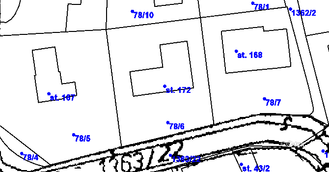 Parcela st. 172 v KÚ Nišovice, Katastrální mapa