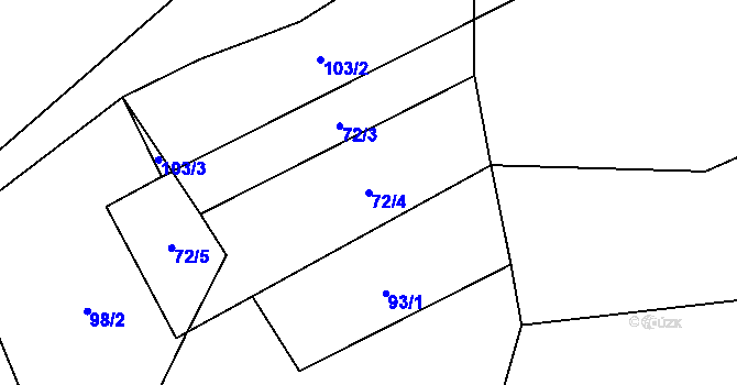 Parcela st. 72/4 v KÚ Račí u Nišovic, Katastrální mapa