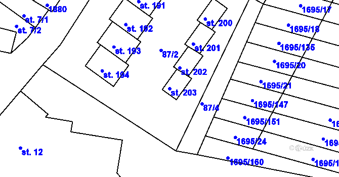 Parcela st. 203 v KÚ Nítkovice, Katastrální mapa
