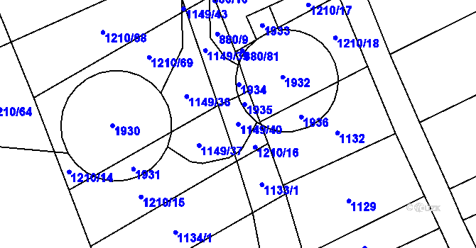 Parcela st. 1149/40 v KÚ Nítkovice, Katastrální mapa