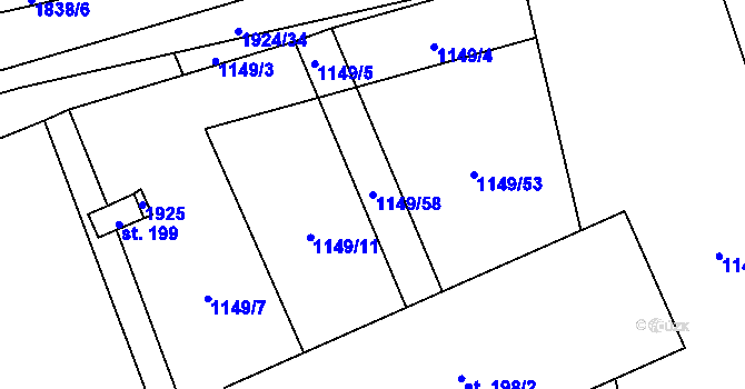 Parcela st. 1149/58 v KÚ Nítkovice, Katastrální mapa