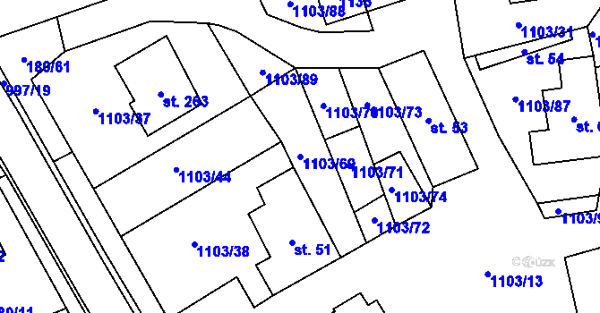 Parcela st. 1103/69 v KÚ Niva, Katastrální mapa