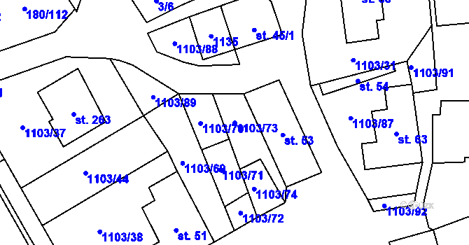 Parcela st. 1103/73 v KÚ Niva, Katastrální mapa