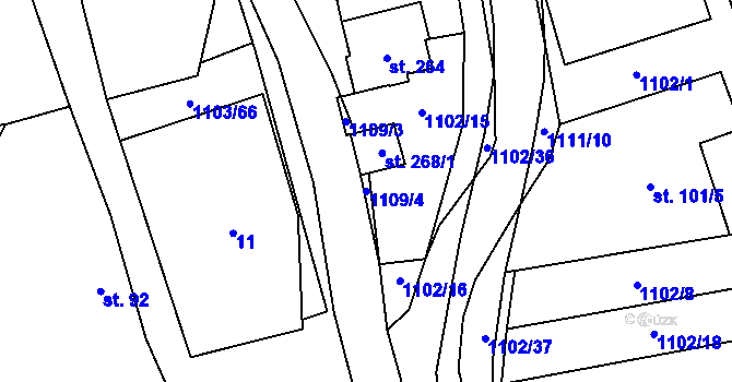 Parcela st. 1109/4 v KÚ Niva, Katastrální mapa