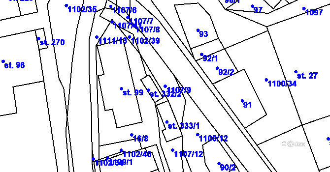 Parcela st. 1107/9 v KÚ Niva, Katastrální mapa