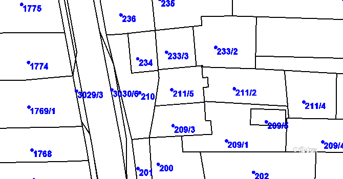 Parcela st. 211/5 v KÚ Nivnice, Katastrální mapa