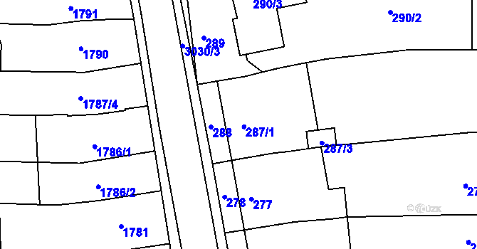 Parcela st. 287 v KÚ Nivnice, Katastrální mapa