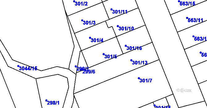 Parcela st. 301/5 v KÚ Nivnice, Katastrální mapa
