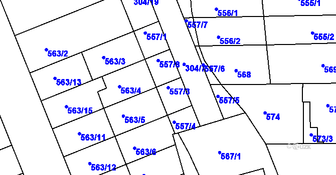 Parcela st. 557/3 v KÚ Nivnice, Katastrální mapa